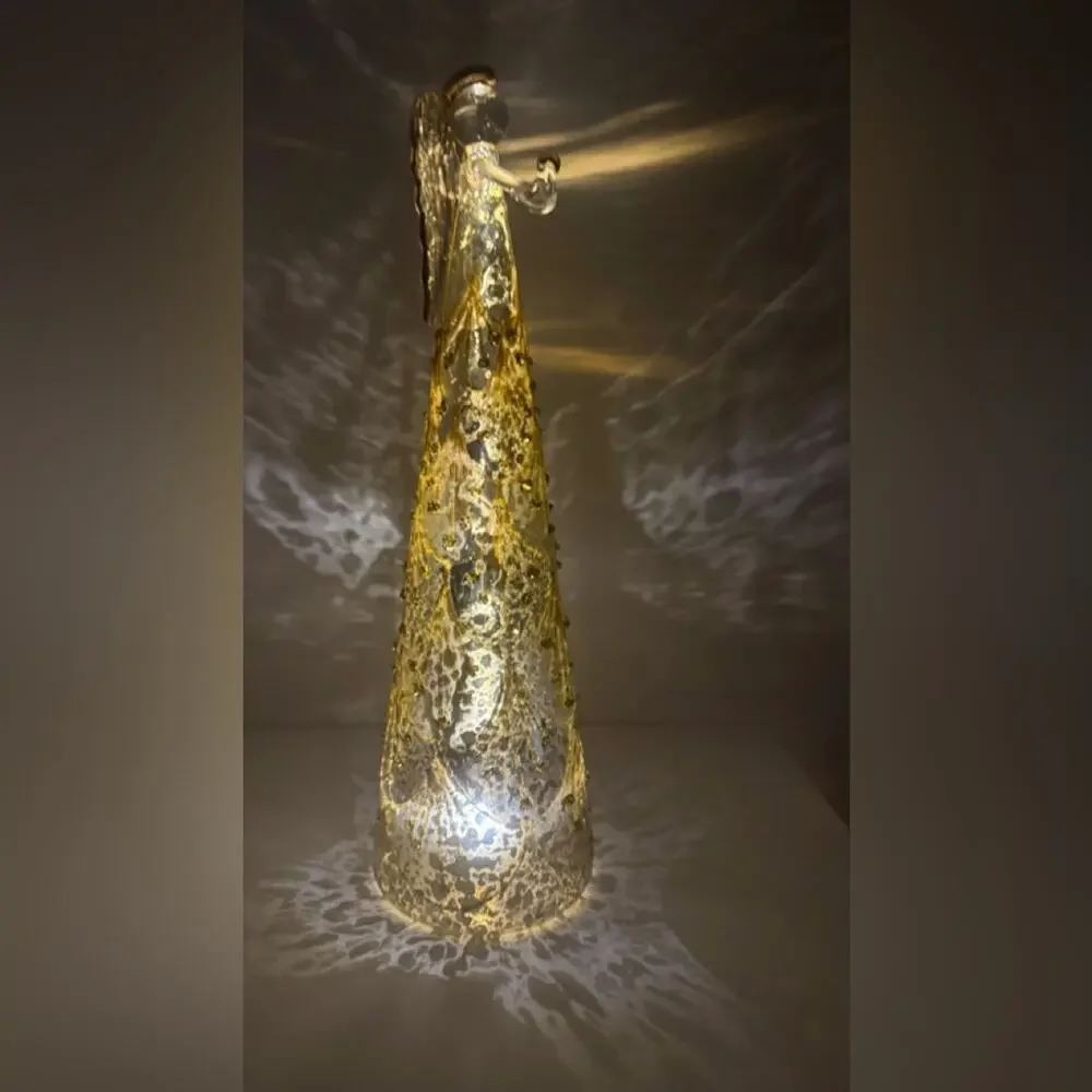 Pier 1 Gold Glass light up Angel Figurine 12” tall